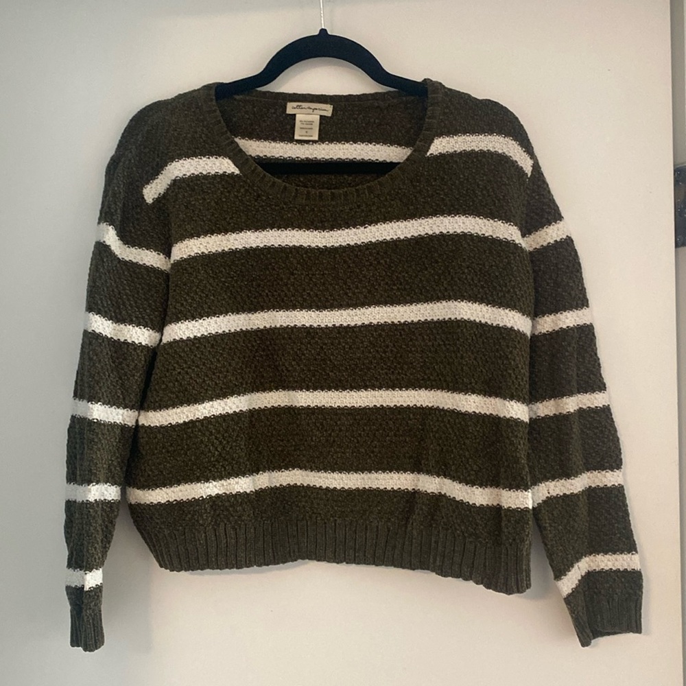 Green and white striped sweater